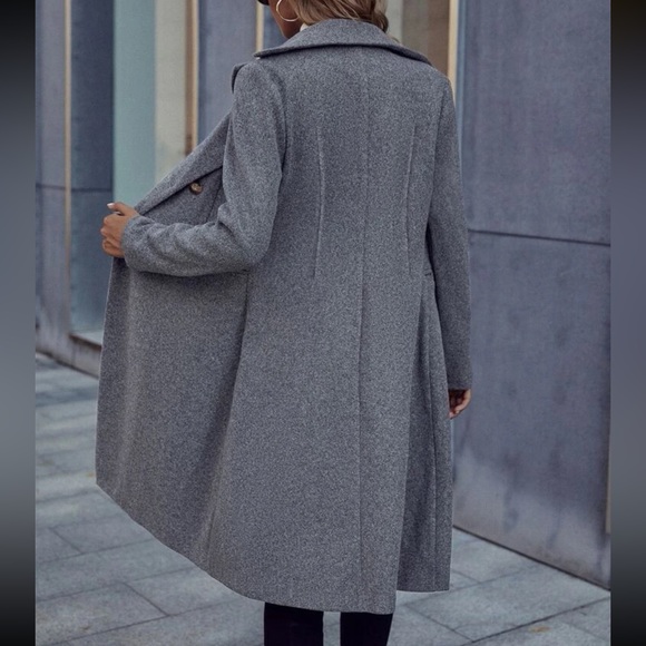 Lapel collar Double Breasted Overcoat long pea coat peacoat black long line - Picture 10 of 10